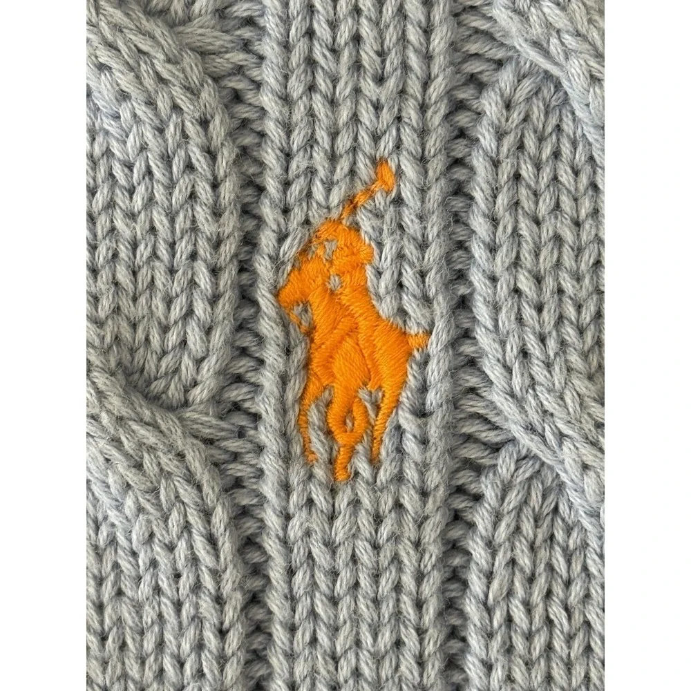 VTG Polo Ralph Lauren Sport Cable Knit Crew Neck Sweater XL/160 Blue Orange Pony - Picture 7 of 10